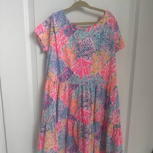 LILY PULITZER Pink Sundress with Puff Sleeves and Crew Neck